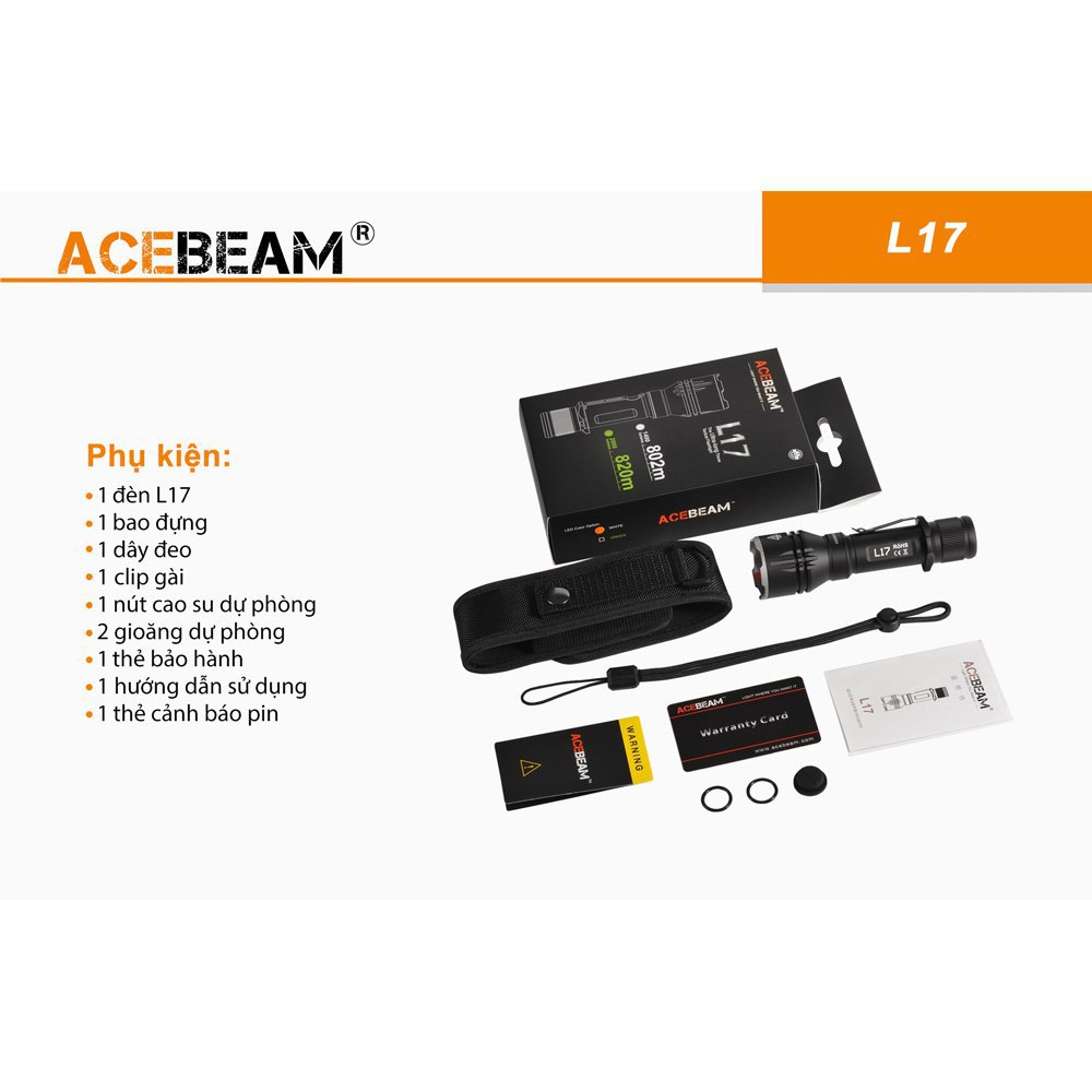 Đèn pin chiếu xa ACEBEAM L17 led OSRAM sáng 1400 lumen xa 802 m