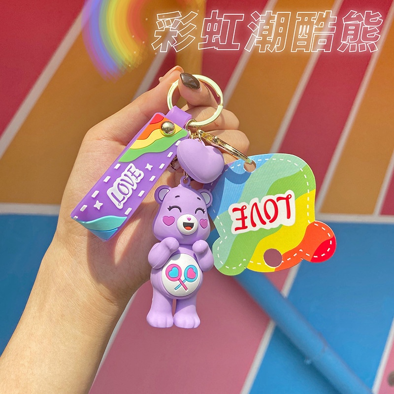 Mới Móc Khóa Hình Gấu Bông Màu Cầu Vồng Dễ Thương