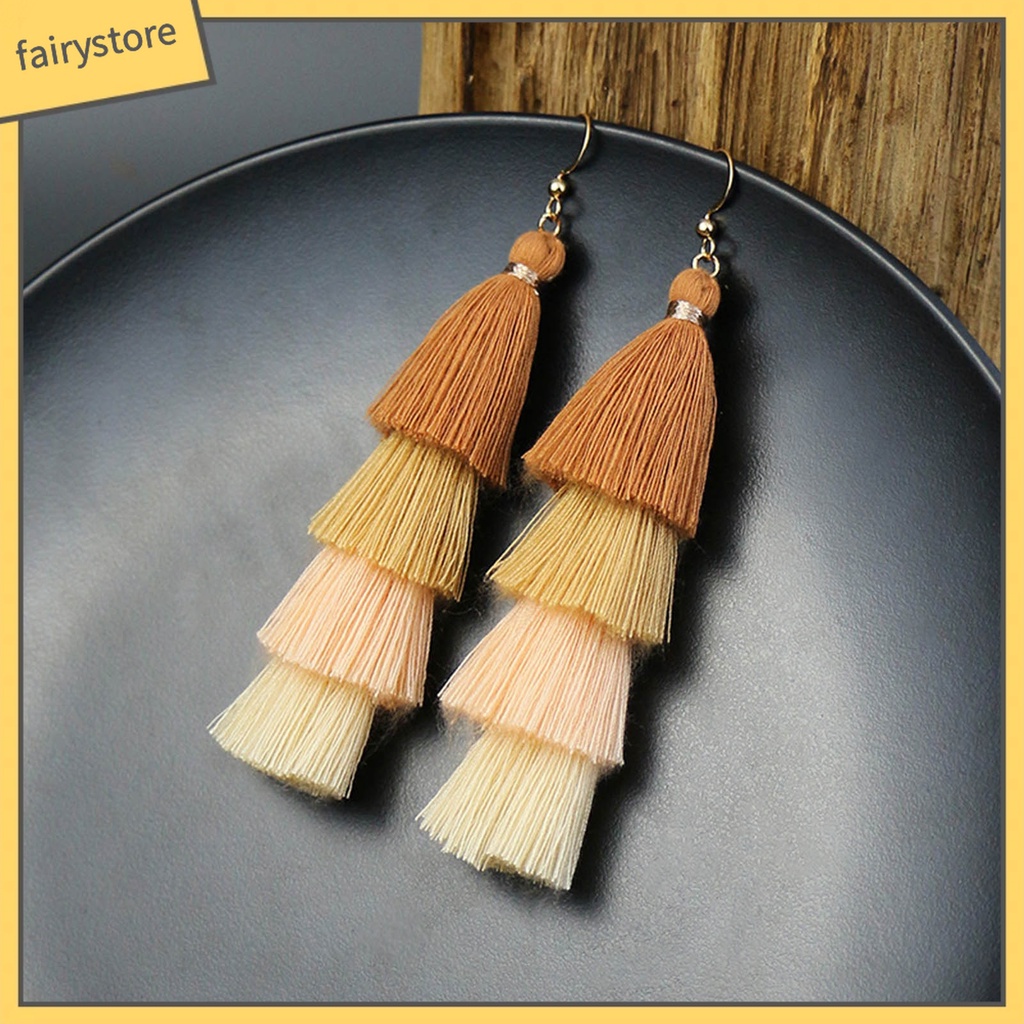 1 Đôi Bông Tai Tua Rua Siêu Dài 4 Lớp Phong Cách Bohemia Quyến Rũ Cho Nữ