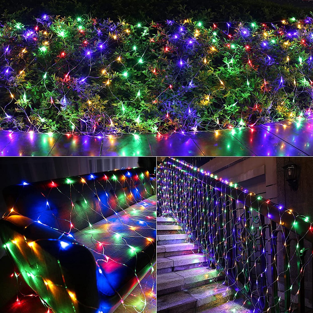 Đèn lưới ngoài trời 3X2M200LED 220v 8 chế độ nhấp nháy, đèn sân vườn giáng sinh, đèn trang trí sân vườn sân vườn, đèn dây nhấp nháy chống thấm