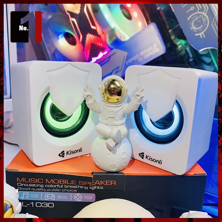 Loa Máy Tính Để Bàn Mini Led Rgb 2.0 Kisonli L1030 Màu Trắng Loa Vi Tính Laptop Gaming Nghe Nhạc Dễ Thương Có Dây