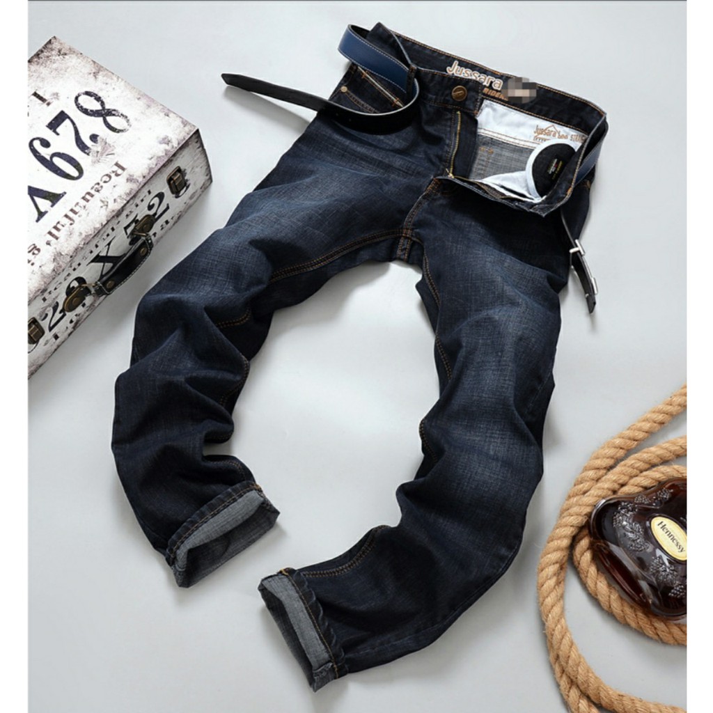 Quần Jeans Nam Vải Co Giản Cotton Ống Suông Phong Cách Doanh Nhân