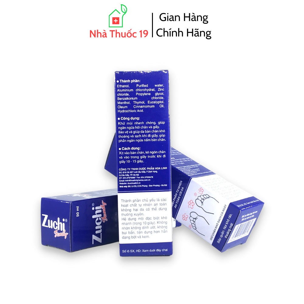 Zuchi Family Xịt Khử Mùi Hôi Chân Và Giày Lọ 50ml Chính Hãng Dược Hoa Linh