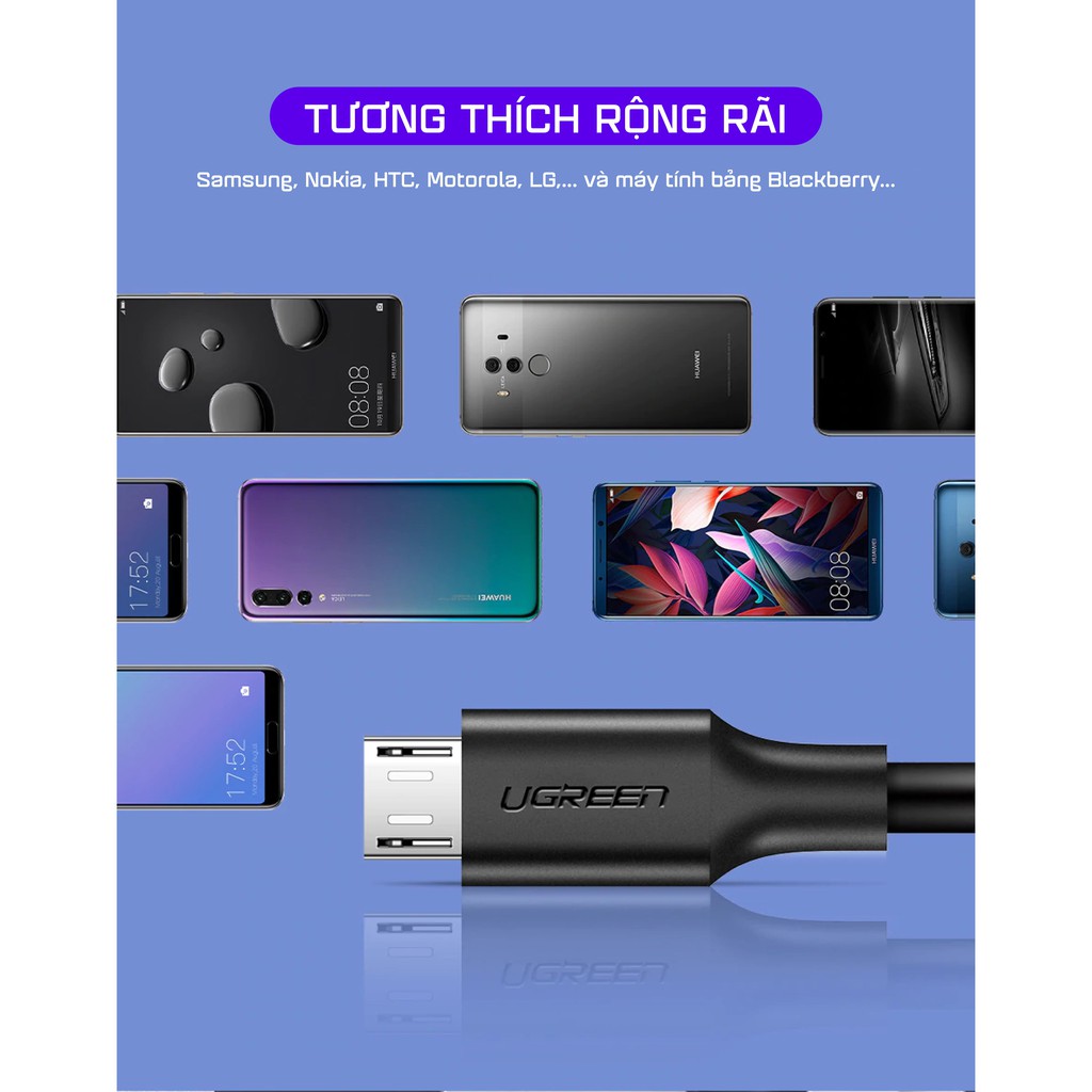 Cáp sạc và truyền dữ liệu Ugreen US289 cổng Micro USB 2.4A - Hàng phân phối chính hãng - Bảo hành 18 tháng