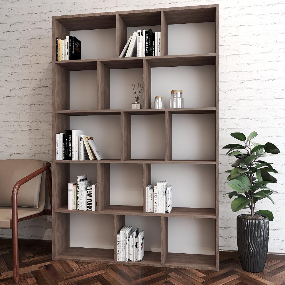 HomeBase FURDINI Bộ kệ bằng gỗ ép có 15 ngăn chứa đồ W120xH180xD30cm màu gỗ óc chó