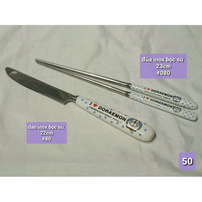 Dao và đũa inox bọc sứ Doraemon Doremon