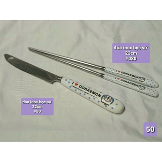 Dao và đũa inox bọc sứ Doraemon Doremon