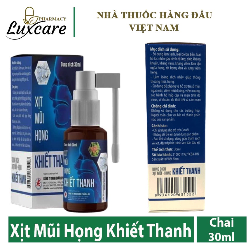 Xịt Mũi Họng Khiết Thanh hỗ trợ viêm mũi dị ứng , chai 30ml , Luxcare