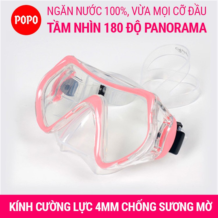 Mặt nạ lặn biển mắt kính cường lực POPO 1526 dùng ngắm san hô góc nhìn 180 độ an toàn chống va đập