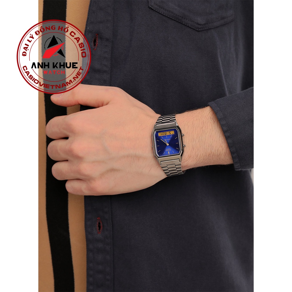 Đồng Hồ Casio Nam AQ-230GG-2ADF Dây Kim Loại Và Vỏ Mạ Ion Màu Xám - Nền Mặt Màu Xanh