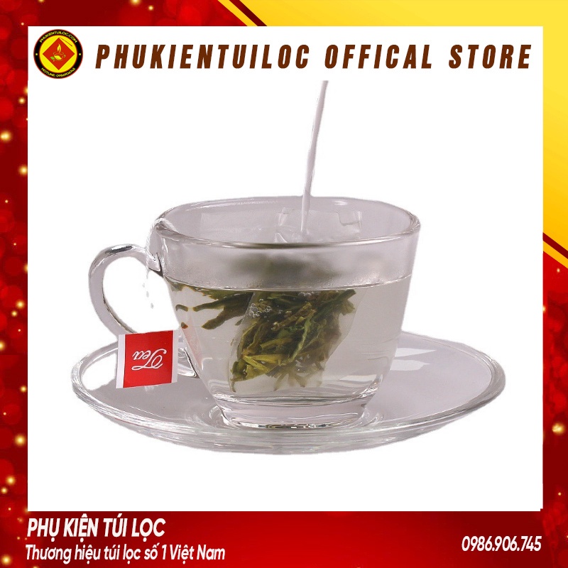 Túi lọc trà, thảo dược lưới tam giác dây nhúng, hàn nhiệt - 100 túi- Phukientuiloc- TLTG01