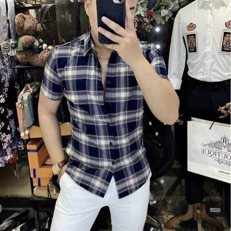 Áo sơ mi Nam Nữ ⚡FREE SHIP⚡ Áo sơ mi tay ngắn Burberry kẻ sọc caro 10 New