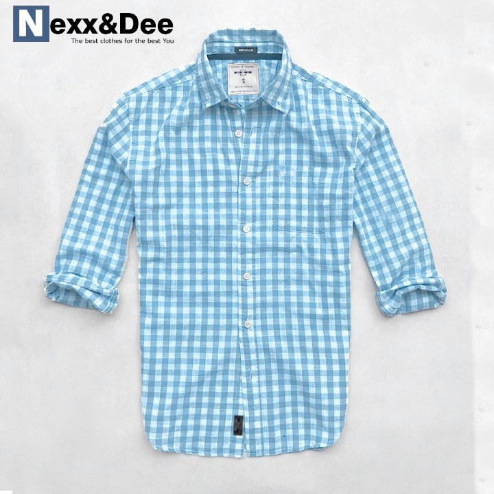 Áo sơ mi caro nam Nexx&amp;Dee tay dài kẻ sọc vải oxford lưới thoáng mát công sở NS03