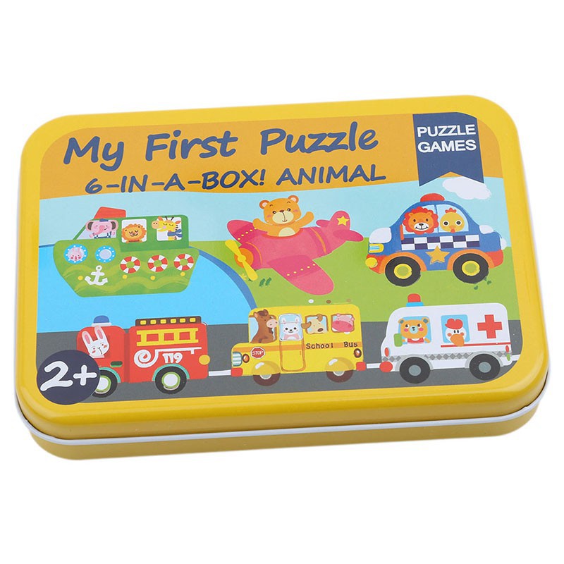 Bộ xếp hình 6 hình khởi đầu My First Puzzle hộp sắt cho bé 2-5 tuổi, tranh ghép 3D