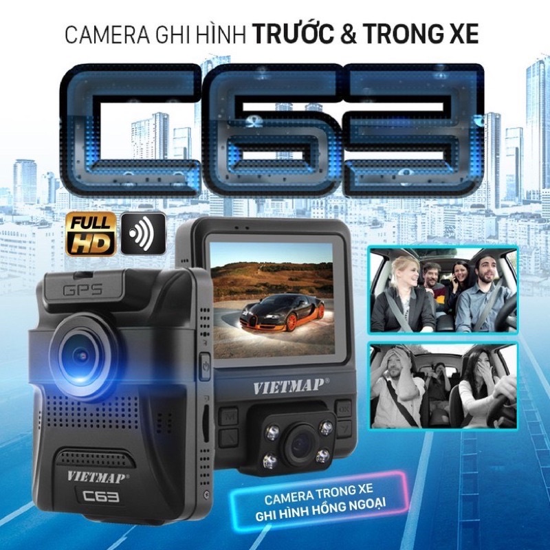 Camera hành trình VietMap C63 Ghi Hình Cùng Lúc Trước &amp; Trong xe