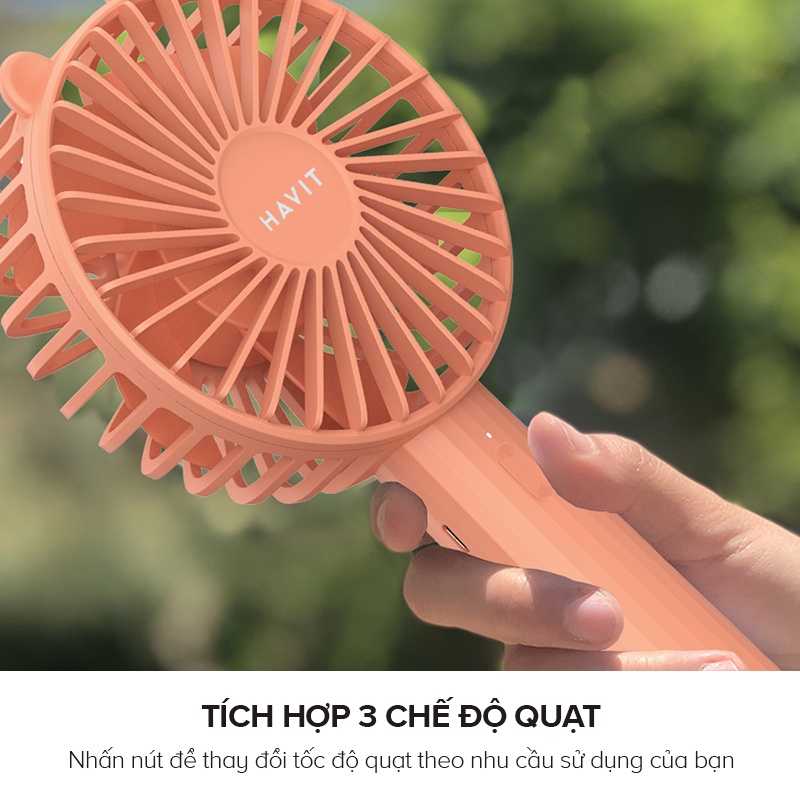 Quạt Sạc Mini Cầm Tay Havit JW003, Pin 1800mAh, 3 Công Suất Gió - Chính Hãng BH 12 Tháng Dizigear