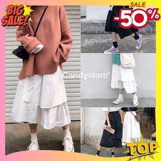 Chân váy 🦋 ullzang cá tính váy trắng và đen dáng dài 2 lớp mix kèm áo len gile khoác thun cadigant áo kiểu 2 dây
