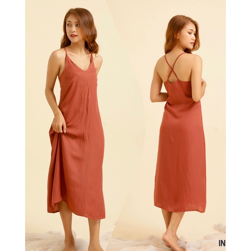 Đầm lụa dây chéo lưng Infashion xanh | BigBuy360 - bigbuy360.vn