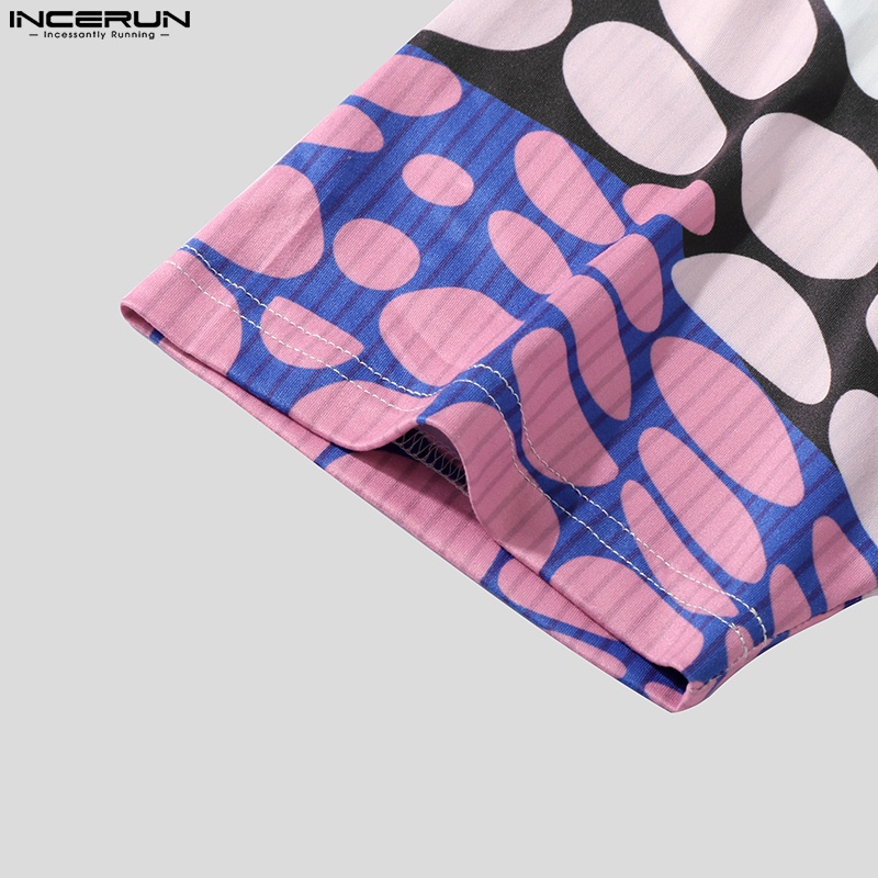 Áo thun INCERUN tay ngắn cổ tròn họa tiết chấm bi phong cách phương Tây thời trang mùa hè cho nam