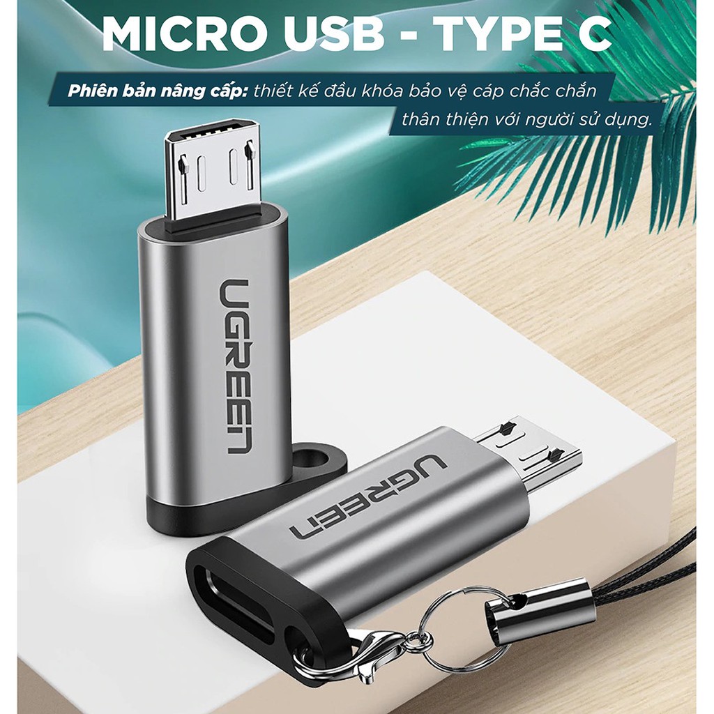 Đầu chuyển cổng Type C sang cổng Micro USB dài 2,5cm UGREEN US282 50590 vỏ nhôm