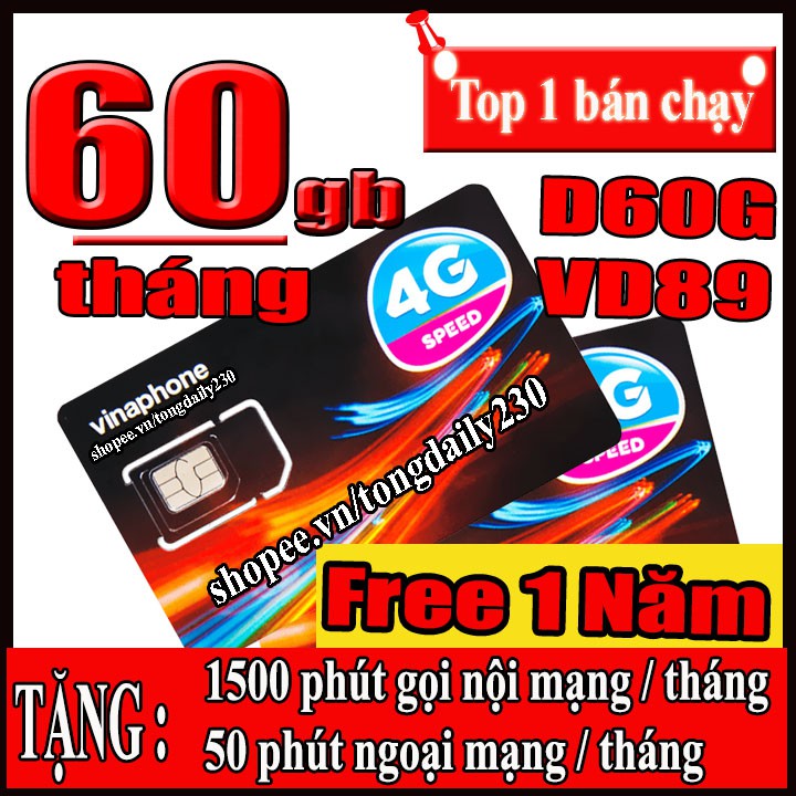 Sim 4g vinaphone trọn gói miễn phí một năm gói: vd149, vd89,d60g,d500,d500t.