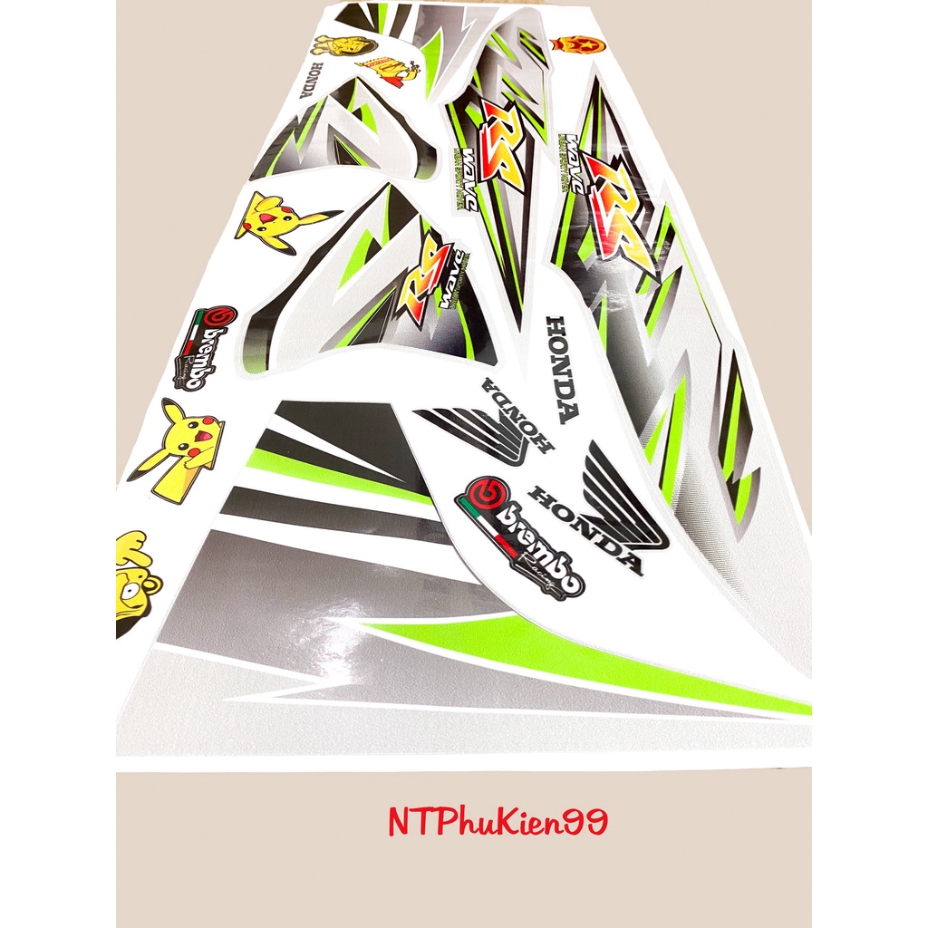 Tem rời Wave Alpha 50cc-100cc-110cc MẪU RS Màu Xanh Lá.3 Lớp Siêu Đẹp