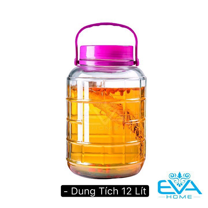 Bình Ngâm Thủy Tinh Quai Xách Nắp Tím 12 Lít – QX12L M0014