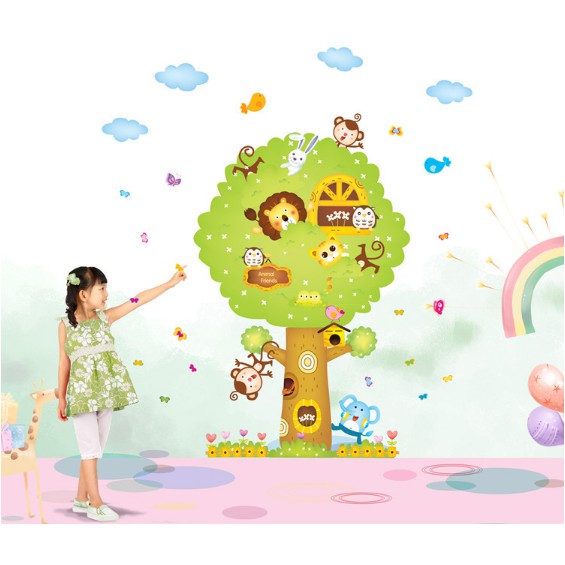 Decal trang trí nhà và thú trên Cây size lớn