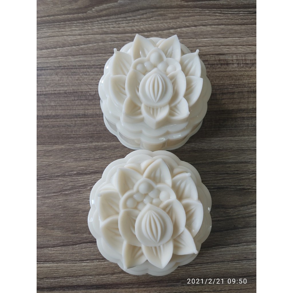 Bộ 2 khuôn nhựa rau cau trung thu, khuôn ép xôi hình hoa sen 10cm