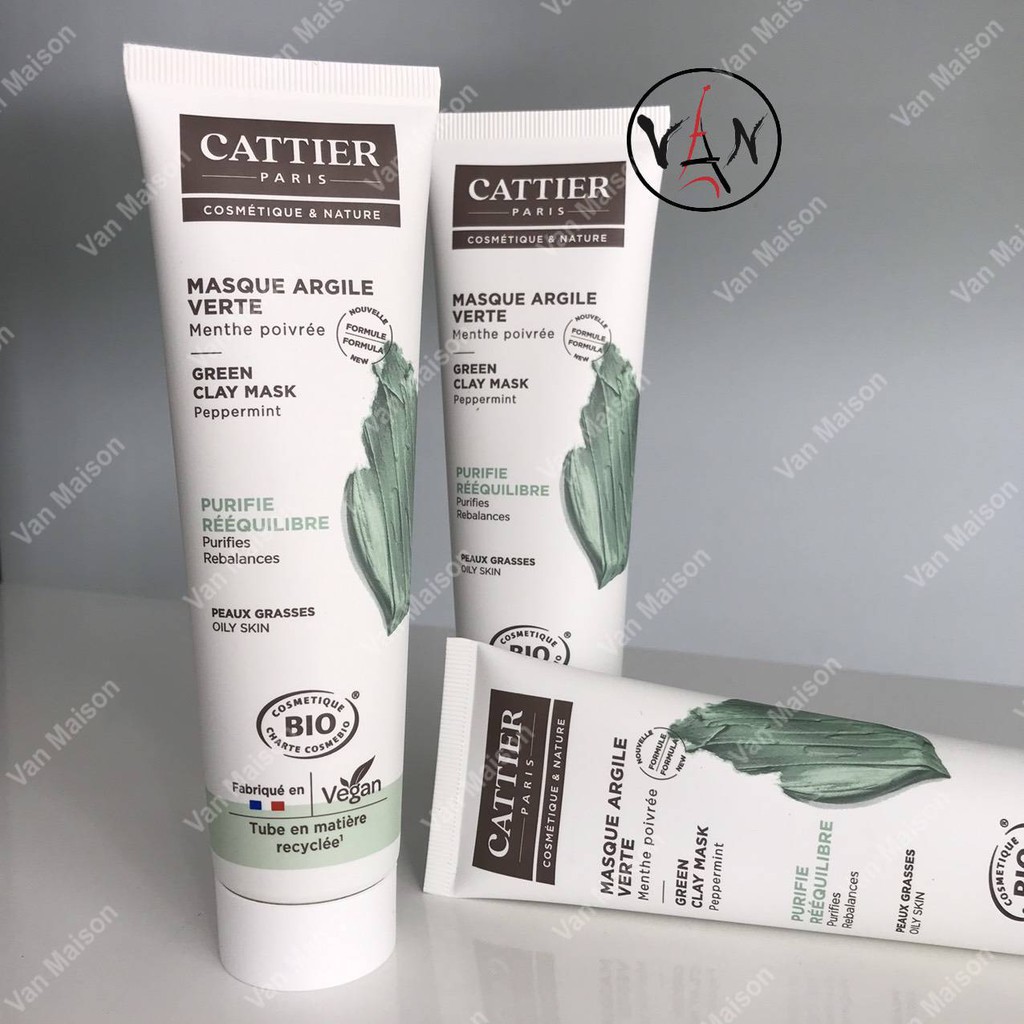 [ Cattier ] Mặt nạ đất sét hữu cơ cattier clay mask dành cho da dầu, nhờn, mụn và da nhạy cảm 100ml - Van maison