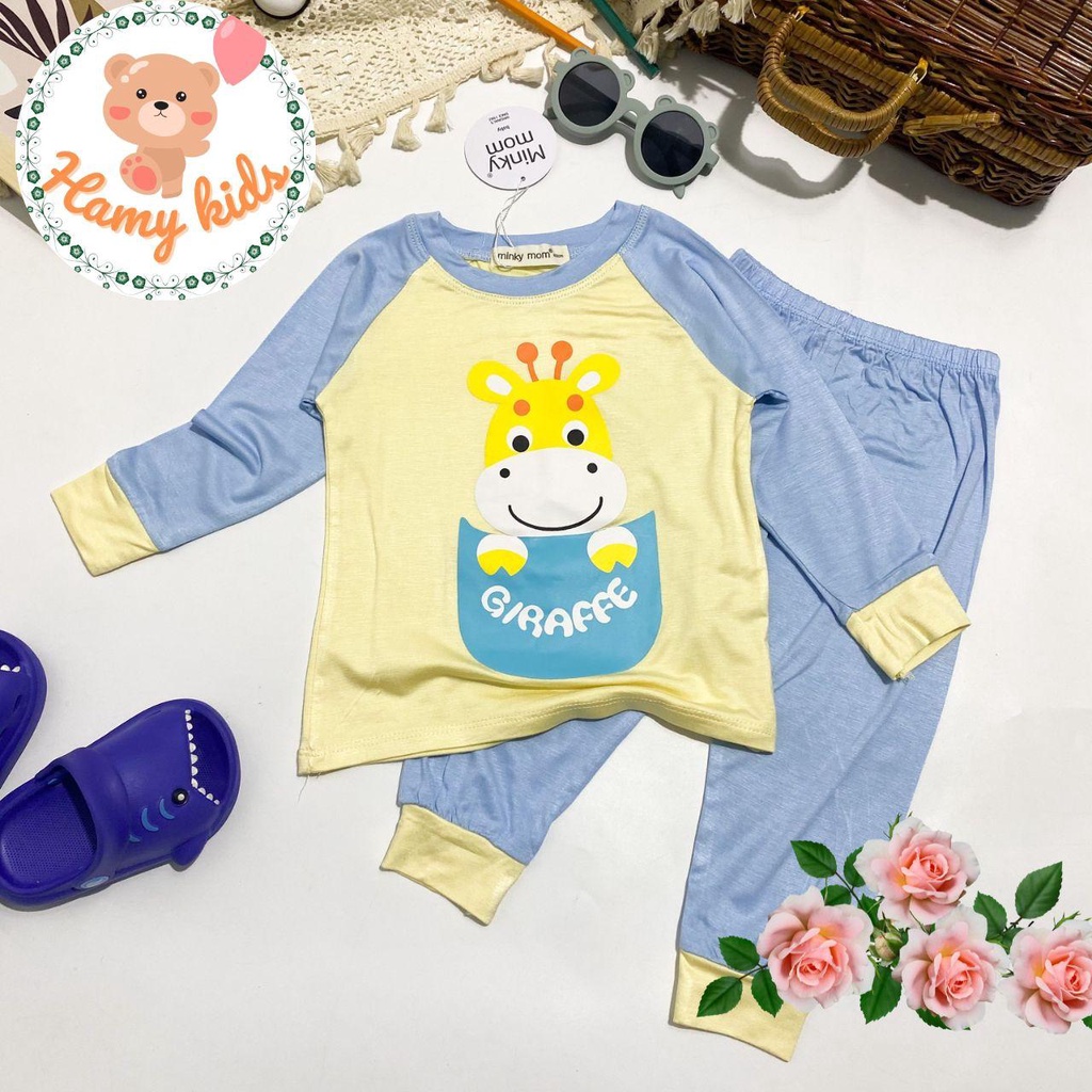 Đồ Bộ Minky Mom Chính Hãng Tay Dài Quần Dài Bé Trai Bé Gái Thun Lạnh Túi Giả Hình Sư Tử Khỉ Mèo Bé Dưới 20kg - Hamykids