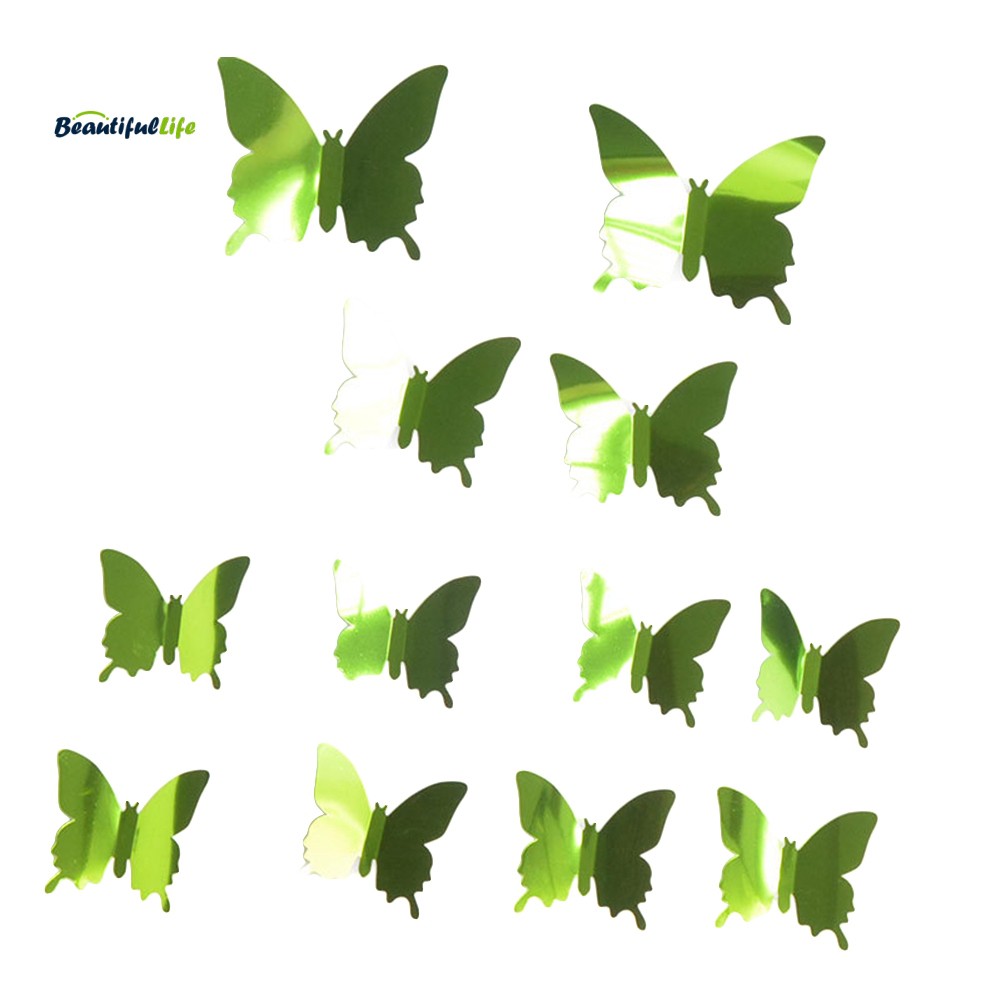 Flash Wall 12pcs / Set Butterfly 3d Mirror Sticker