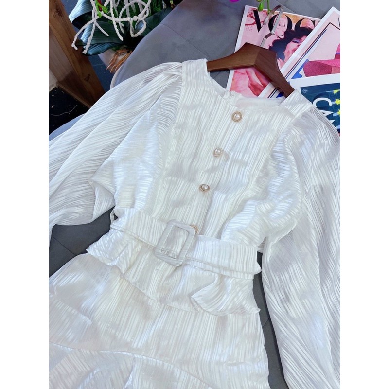 Đầm dự tiệc màu trắng bèo xếp tầng kèm belt siêu hot | BigBuy360 - bigbuy360.vn