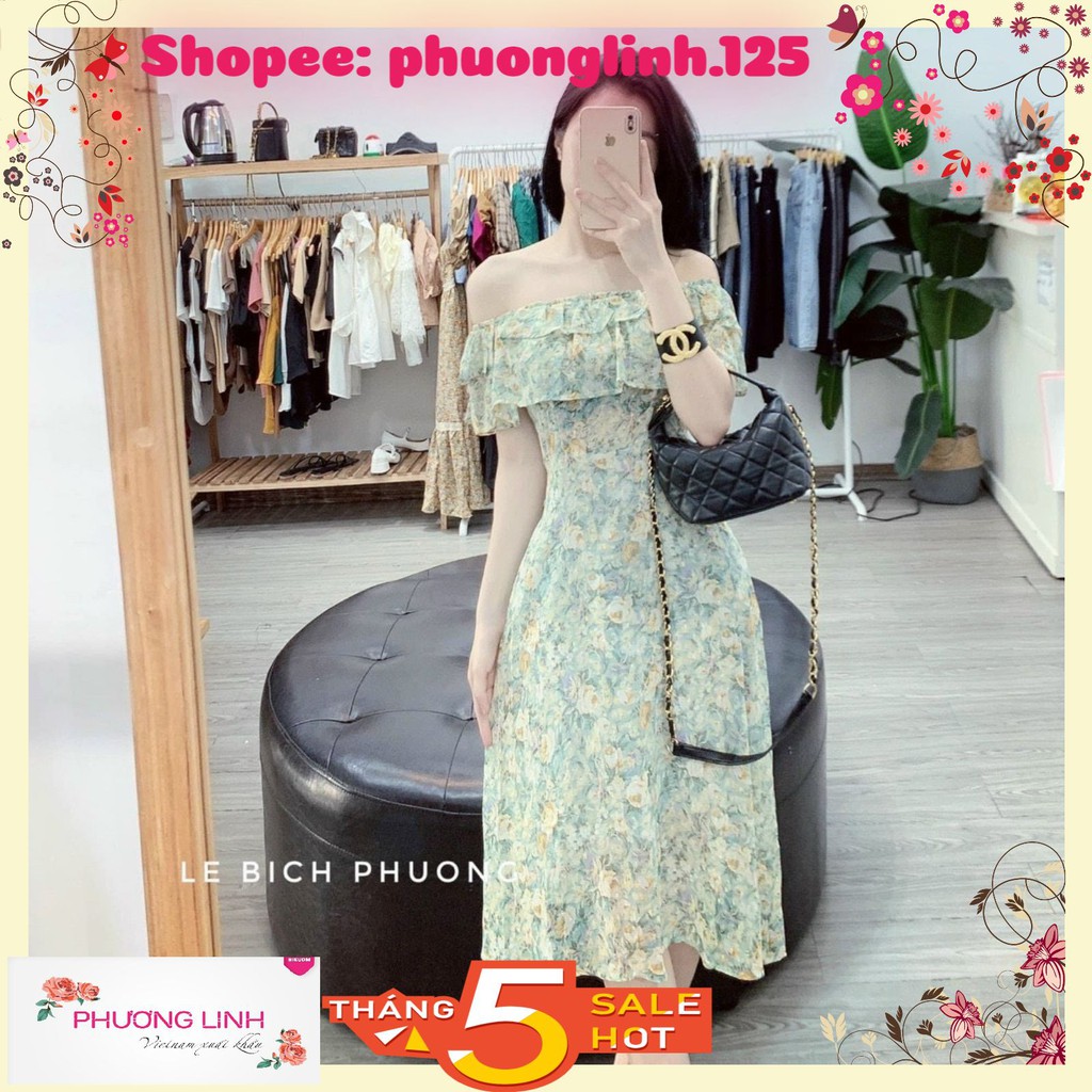 VÁY TƠ BÈO NGỰC CHUN VAI HOA XANH | BigBuy360 - bigbuy360.vn