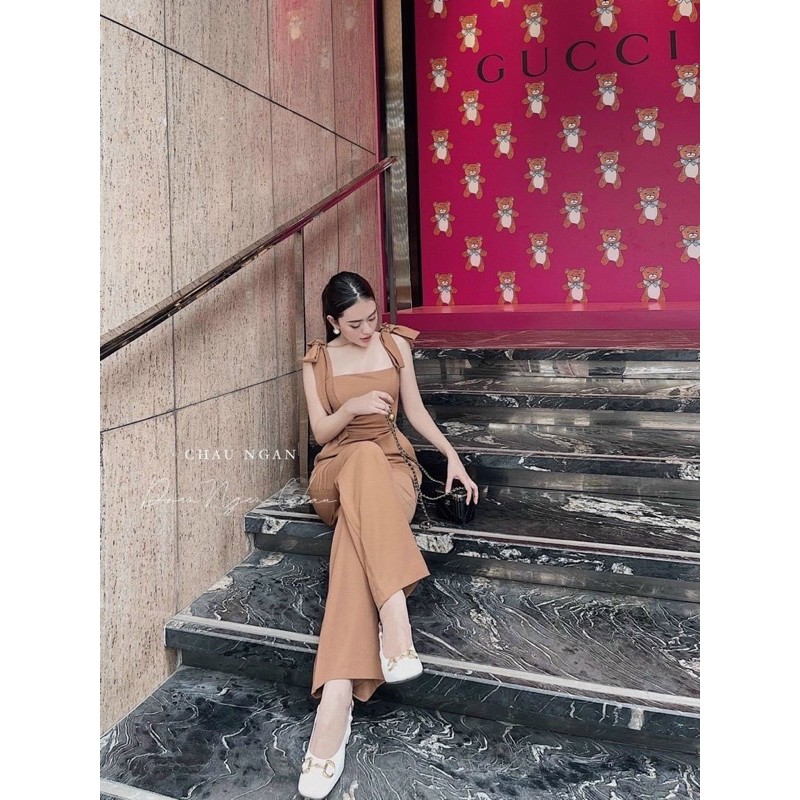 JUMPSUIT QUẦN ỐNG RỘNG NƠ VAI