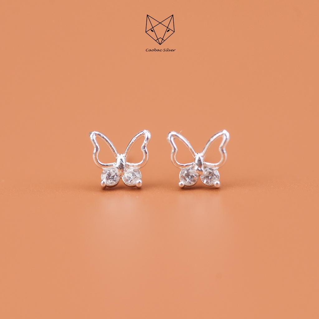 Khuyên Tai Bạc Ta Cao Cấp CaoBac Silver Họa Tiết Bướm Đá Nhỏ Dễ Thương, Phụ Kiện Trang Sức Dành Tặng Riêng Cho Bạn Nữ