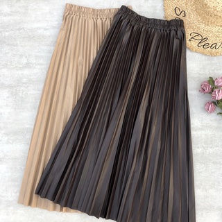 Váy da mùa đông nữ dài cao cấp pu xếp ly váy hàn quốc thời trang thanh lịch công sở nữ midi váy chữ a