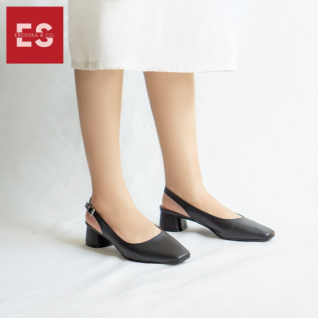 [Mã WABRTL3 -10% đơn 250K]Giày cao gót slingback Erosska mũi vuông gót vuông vững chắc màu kem _ EL013