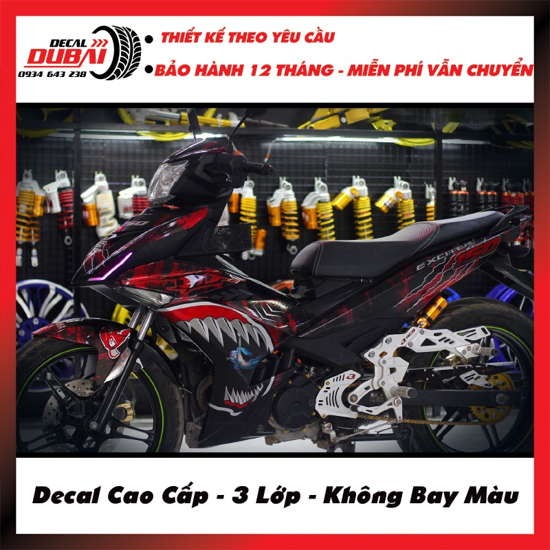 Tem Trùm Exciter 150 Đen Đỏ Cá Mập Cực Ngầu - Thiết kế và chỉnh sửa theo yêu cầu