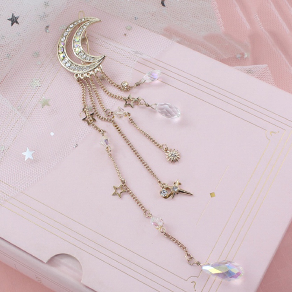 Kẹp tóc tua rua hình mặt trăng đính đá phong cách cổ điển thanh lịch dành cho nữ giới