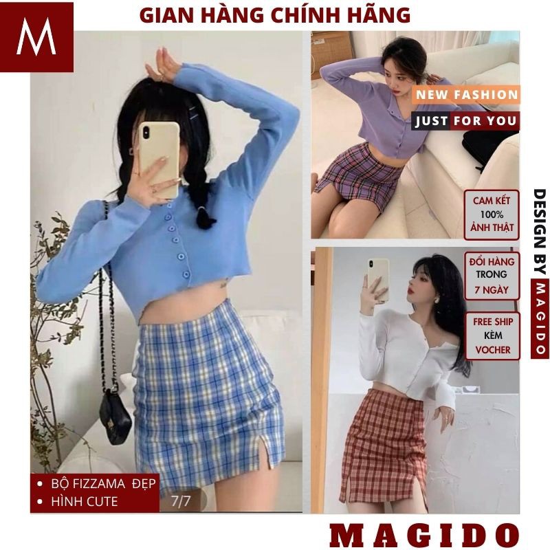 sét váy nữ 💚 croptop dài tay có nút cài +chân váy kẻ caro ulzzang, sét đồ nữ vintage  MAGIDO (ẢNH THẬT+ FREESHIP+ QUÀ) | BigBuy360 - bigbuy360.vn