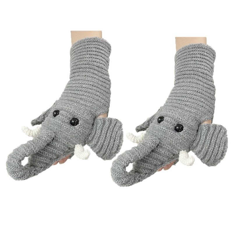 Găng Tay Hở Ngón Giữ Ấm Mùa Đông Họa Tiết Chú Voi Hoạt Hình