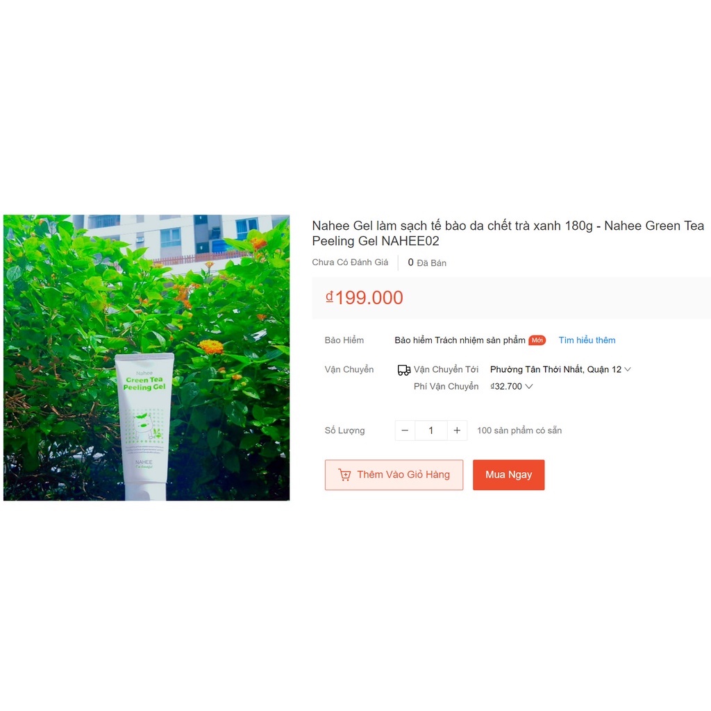 Tẩy da chết hỗ trợ giảm mụn chiết xuất trà xanh NAHEE Green Tea Peeling Gel fullsize 180g