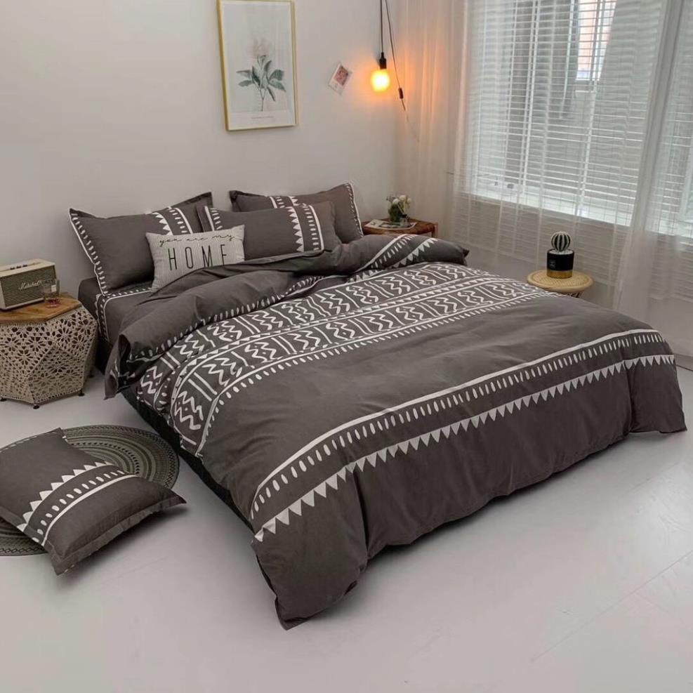 Trọn Bộ 4 Món Chăn Ga Gối Mền Cotton Poly. Thương Hiệu Evily Mẫu HOẠ TIẾT PHỐI XÁM sang trọng,sang chảnh - EvilyDecor
