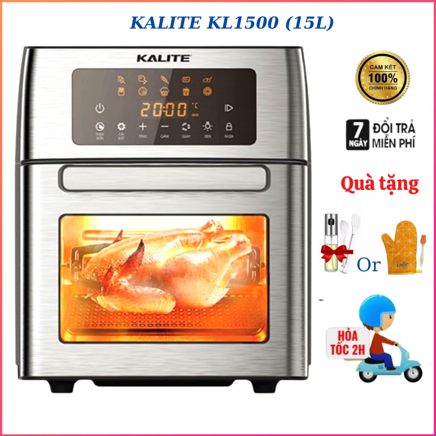 Nồi chiên không dầu kalite KL1500, bếp chiên không dầu 15L, nồi chiên gà nguyên con, chính hãng kalite