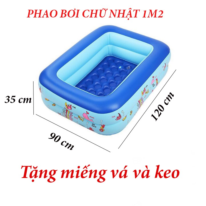 [KÈM BƠM ĐIỆN XỊN VÀ MIẾNG VÁ] Bể bơi 2 tầng hình chữ nhật loại dày cho bé yêu,Hồ bơi phao cho bé, bể tắm họa tiết đại d