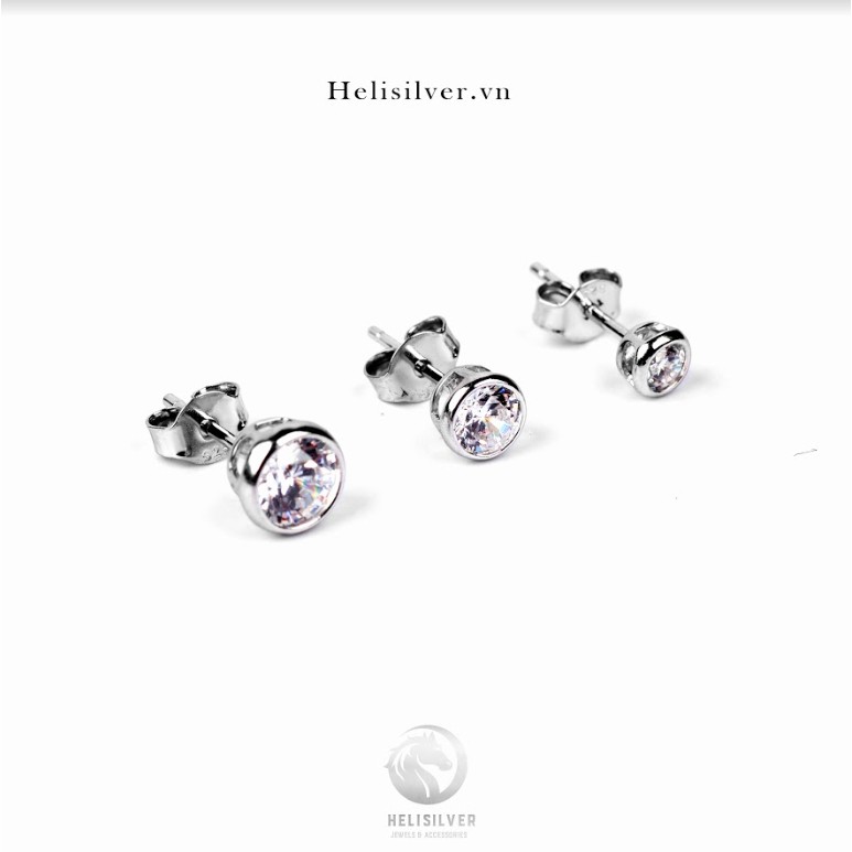 Khuyên tai bạc nam, nữ HeliSilver White X Stone - 3mm S925 KTB204