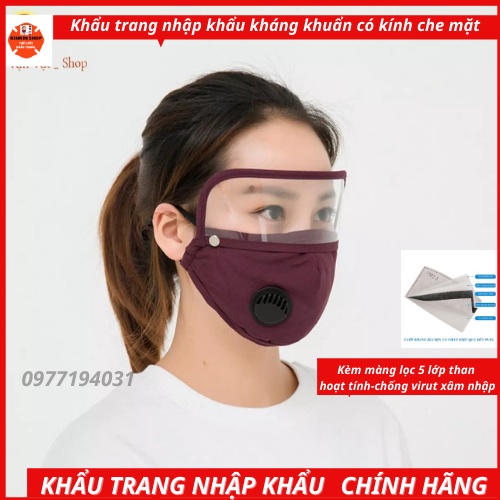 Khẩu trang kháng khuẩn có kính CHỐNG BỤI MỊN KÈM TẤM LỌC BỤI THAN HOẠT TÍNH PM2.5 dành cho nhân viên y tế