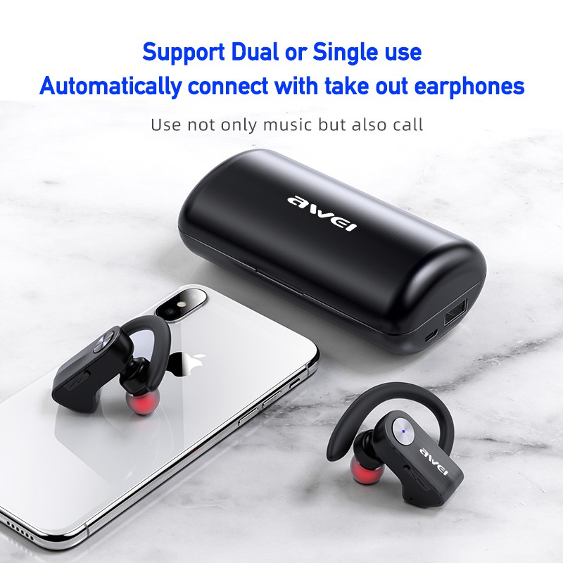 Tai Nghe AWEI T22 Bluetooth Tws 9d Kiểu Dáng Thể Thao Chống Nước Có Micro