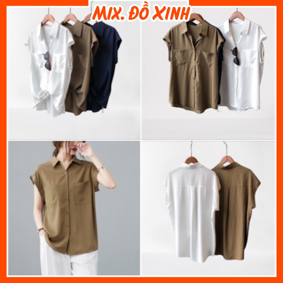 Sơ mi đũi nữ Hàn Quốc tay ngắn Thu Hà áo kiểu mặc đi làm đi chơi đi học đều xinh SMH.33